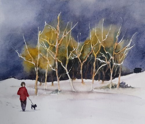 Chrissy F, Stormy winter sky, watercolour.